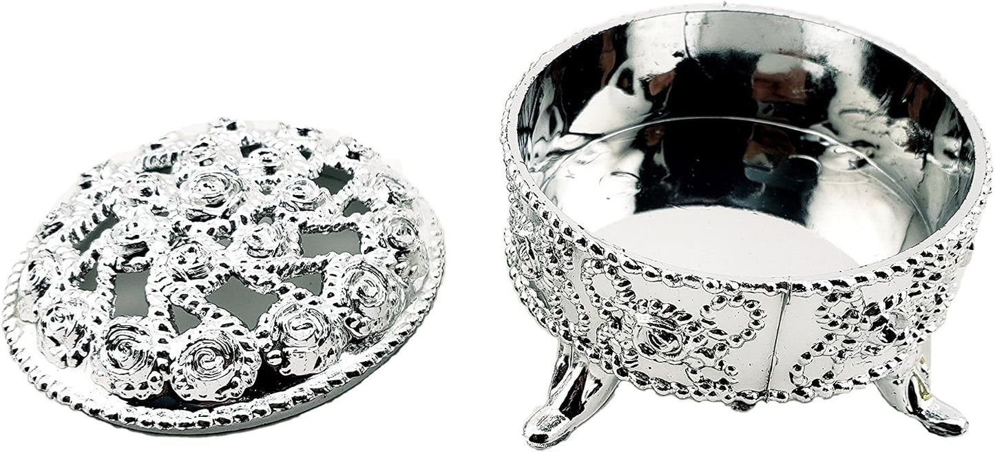 Party Favors Plus Silver Plastic Round Trinket Candy Boxes with Cover 2.25 In 12 Pack