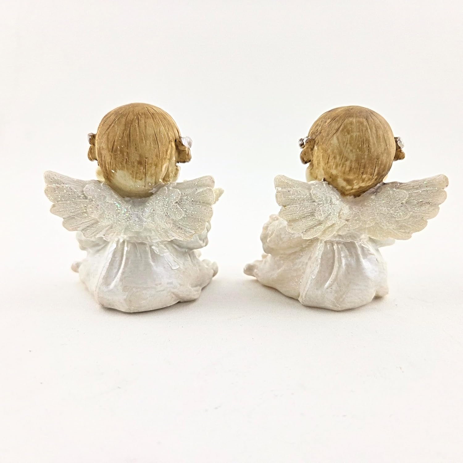 Party Favors Plus Sitting Baby Angel with Dove Figurine White Gold Polyresin 3 Inch Set of 2