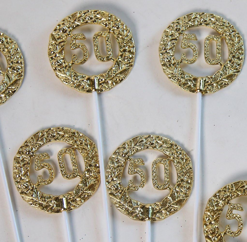 Party Favors Plus Gold 50th Anniversary Plastic Round Picks 3 Inch 12 Count