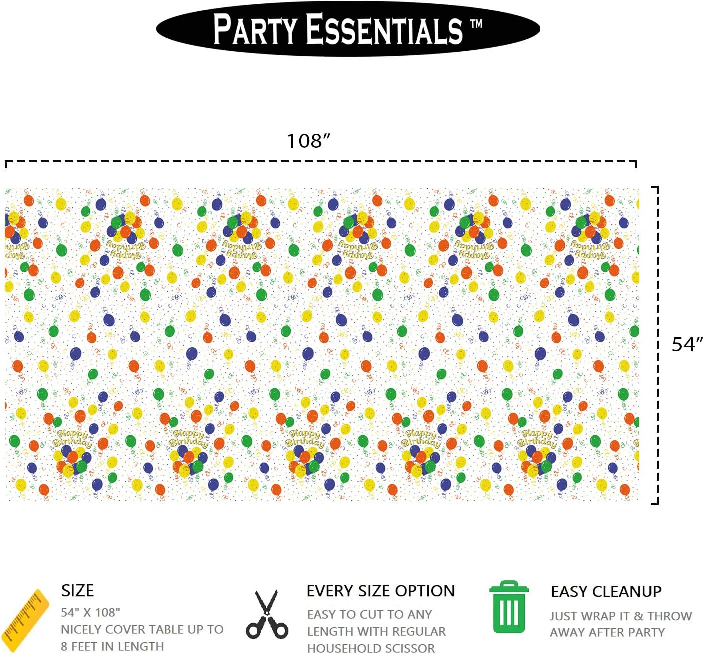 Party Essentials Heavy Duty Printed Plastic Table Cover Happy Birthday 54" x 108"