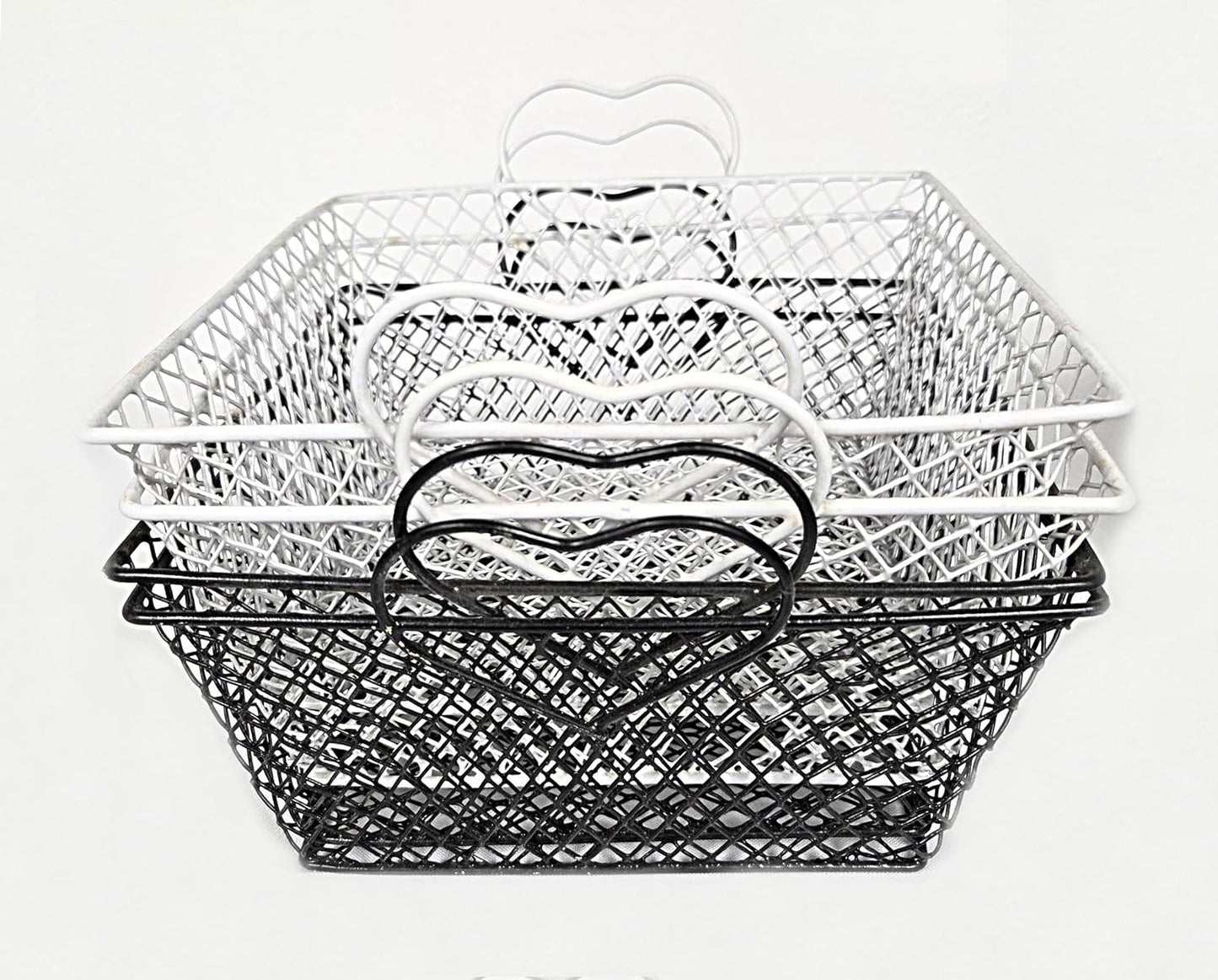 Party Favors Plus Wire Baskets Heart Shape Handles Metal White Black 8 Inch 4 Count