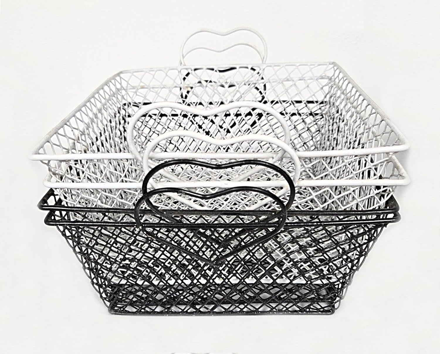 Party Favors Plus Wire Baskets Heart Shape Handles Metal White Black 8 Inch 4 Count