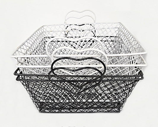 Party Favors Plus Wire Baskets Heart Shape Handles Metal White Black 8 Inch 4 Count