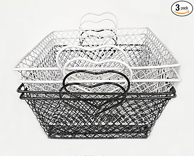 Party Favors Plus Wire Baskets Heart Shape Handles Metal White Black 8 Inch 4 Count