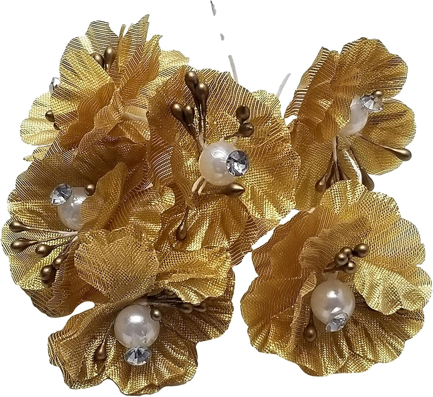 Party Favors Plus Gold Satin Pearl Organza Flowers 72 Count