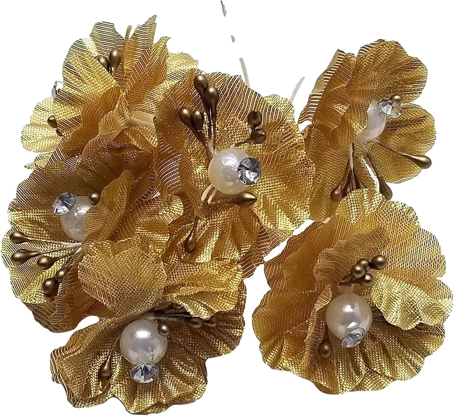 Party Favors Plus Gold Satin Pearl Organza Flowers 72 Count