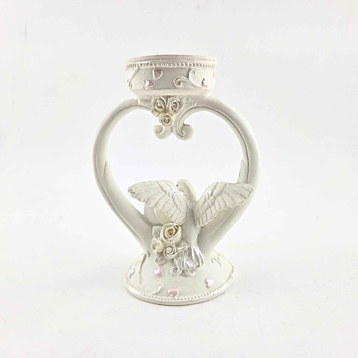Party Favors Plus White Polyresin Love Doves Heart Candle Holder 5 Inch