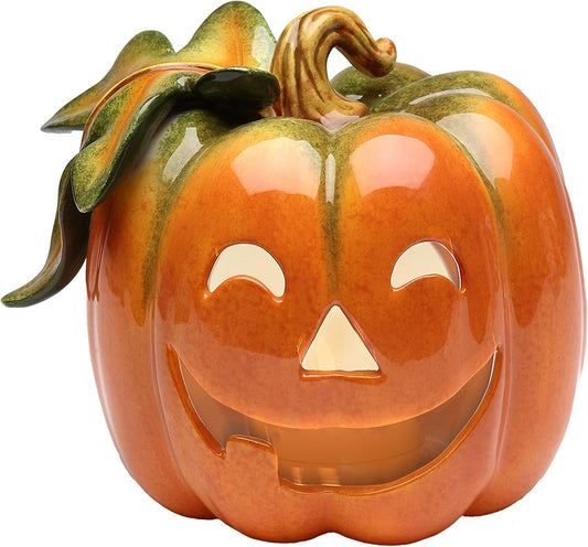 Cosmos Fine Porcelain Pumpkin Tea Light Holder 4-3/8" H Orange