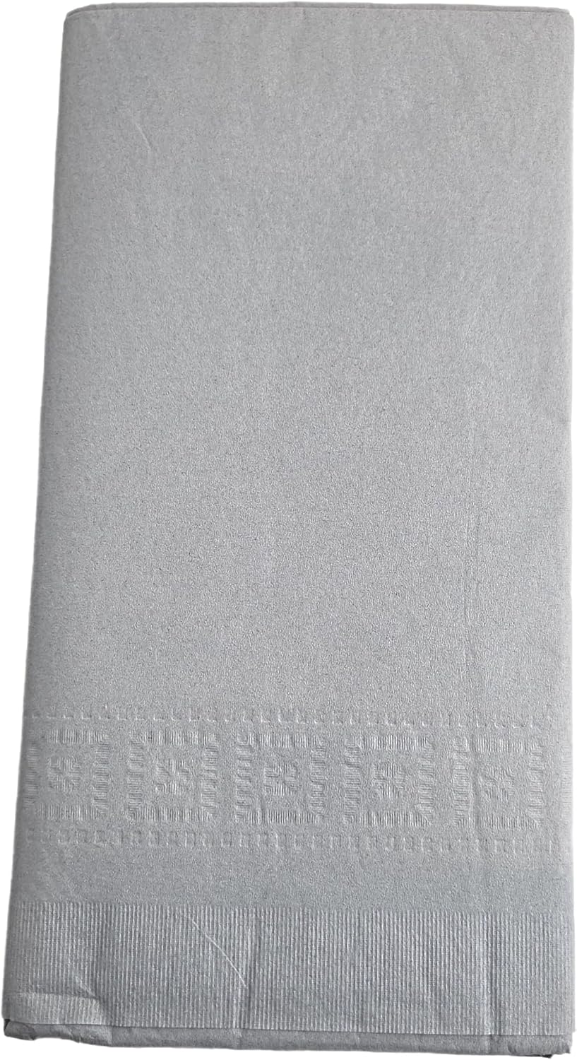 Party Favors Plus Disposable Tablecloth Silver 54x108 Inch 2-Ply Tissue Plastic Lining Rectangular Pack of 2