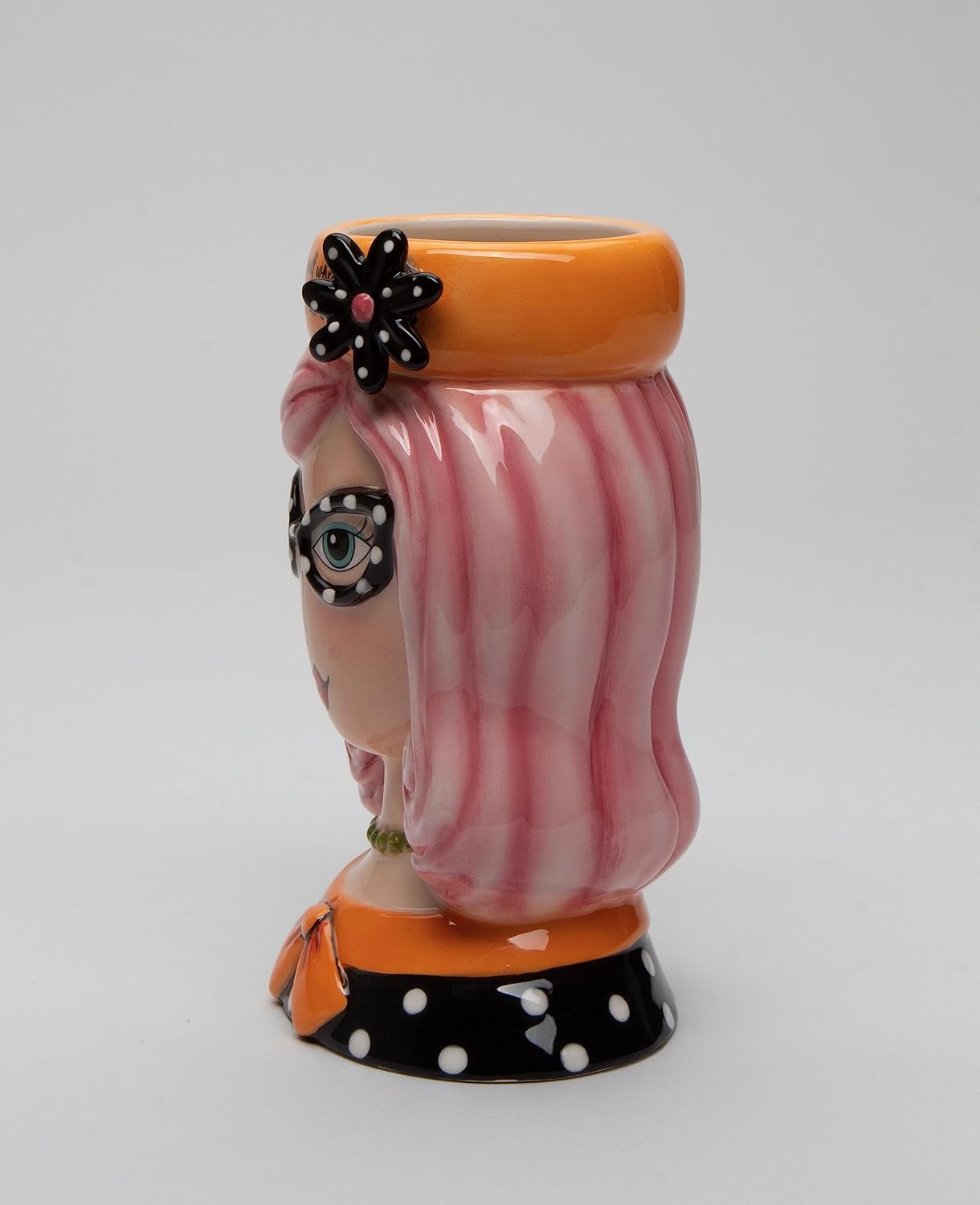 Cosmos Gifts Fine Ceramic Lady Pink Hair Pencil Vase Makeup Brush Holder 5-5/8" H 62609