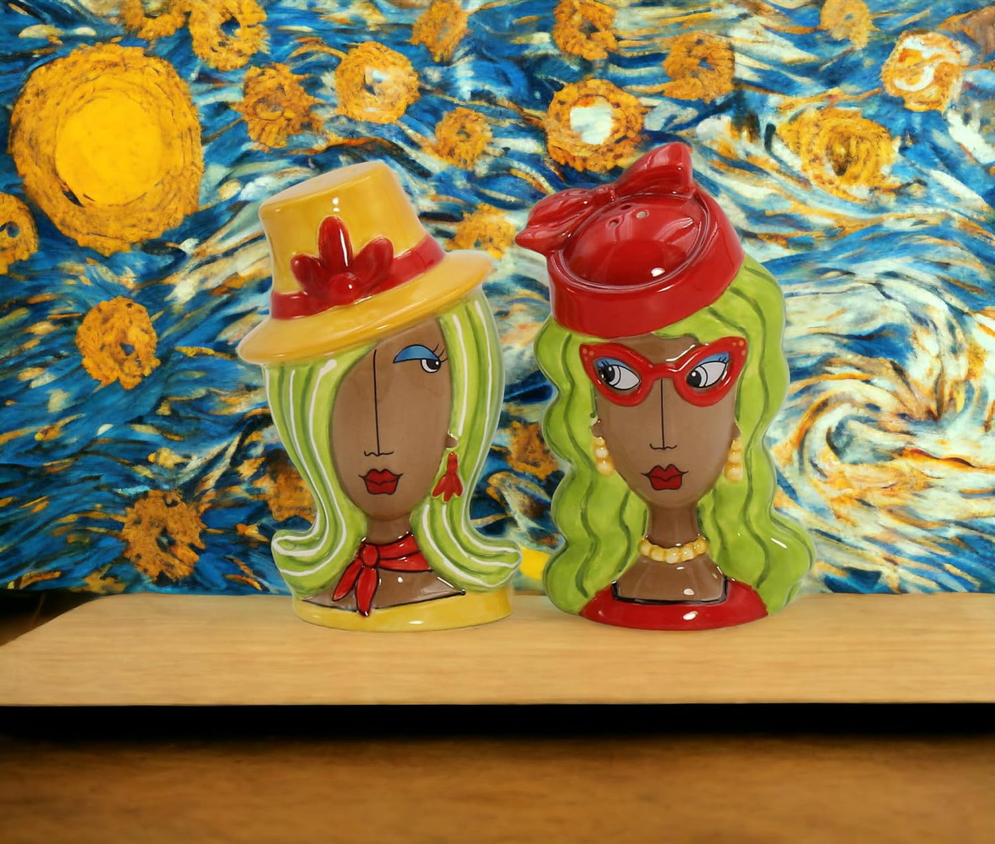 Cosmos Gifts Fine Ceramic Dollymamas African American Fashion Lady with Hats Salt & Pepper Shakers Set 4-1/2" H 62622