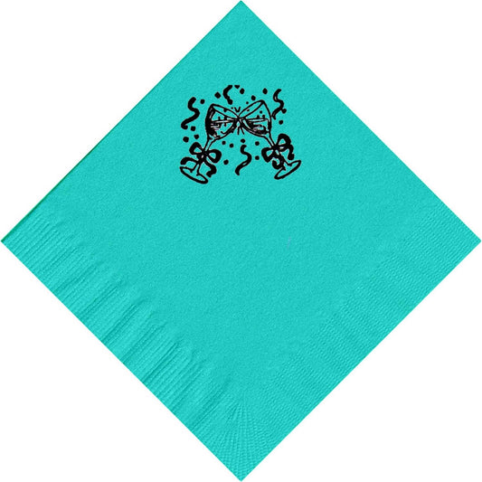 Party Favors Plus 2-Ply Cocktail Napkins 100 Count 5" x 5" with Champagne Glasses Logo
