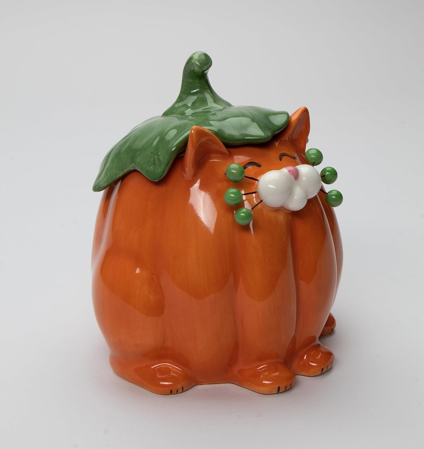 Cosmos Gifts Fine Ceramic Whisker Cat Pumpkin Design Candy Box 5-7/8" H