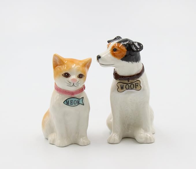 Cosmos Gifts Fine Porcelain Dog and Cat Salt and Pepper Shakers Set 3-3/8" H