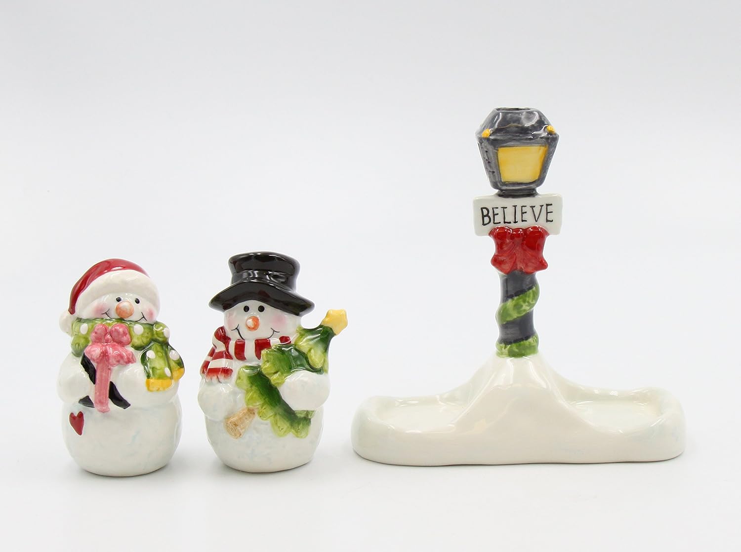 Cosmos Gifts Fine Ceramic Snowman Salt and Pepper Shakers Set with Toothpick Holder 5-1/4" H White
