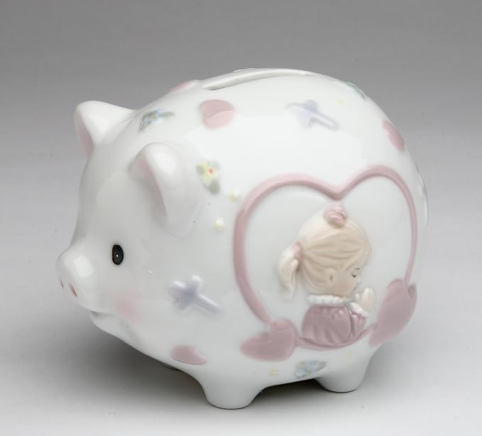 Cosmos Gifts Fine Porcelain Inspirational Praying Girl Piggy Bank 4-1/4" L