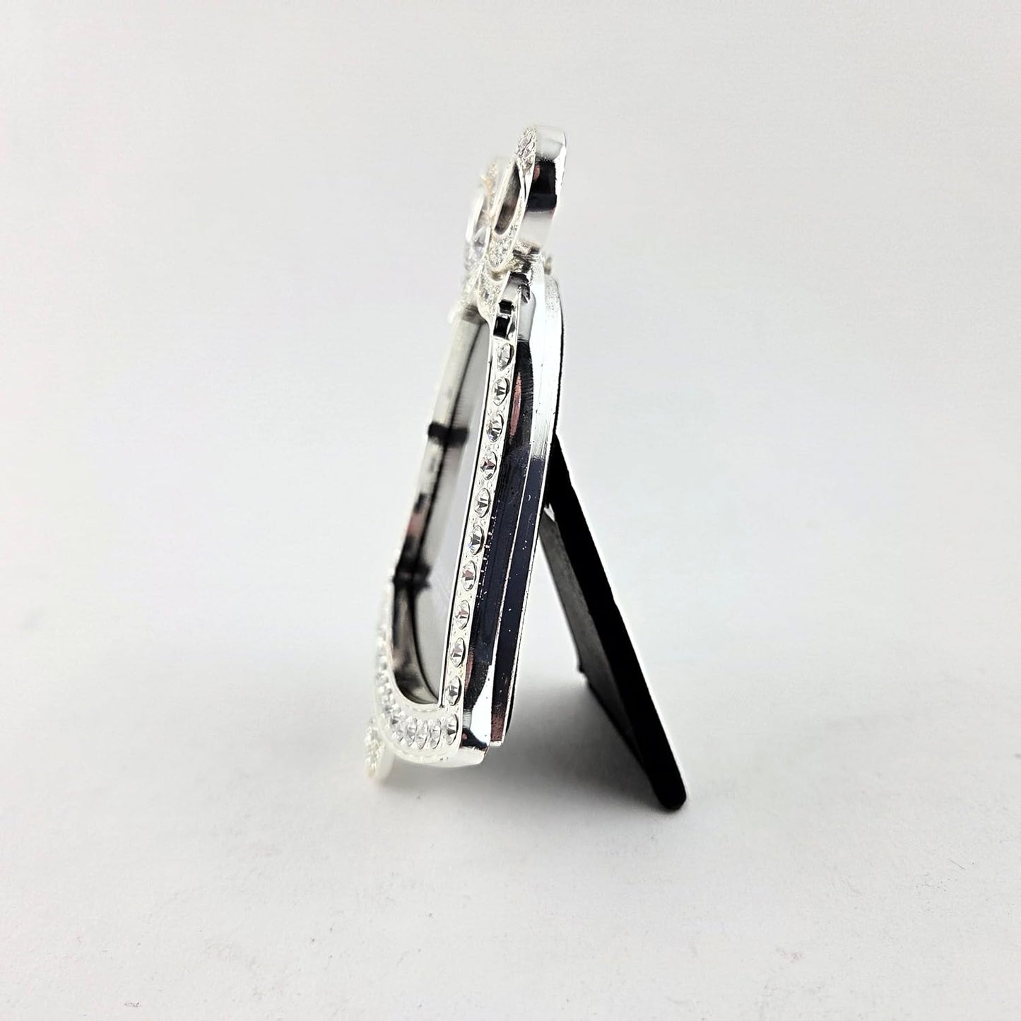 Party Favors Plus Bell Shaped Photo Frame Silver Metal Rhinestone Bow 4.5 Inch