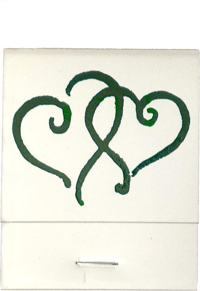 Party Favors Plus White Matchbooks Printed Hearts Metallic Green 50 Count