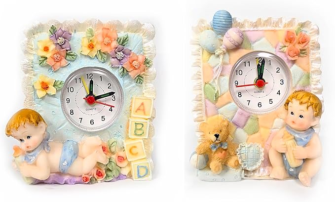Party Favors Plus Multicolor Boy Motif Poly Resin Clock Set 2 Count