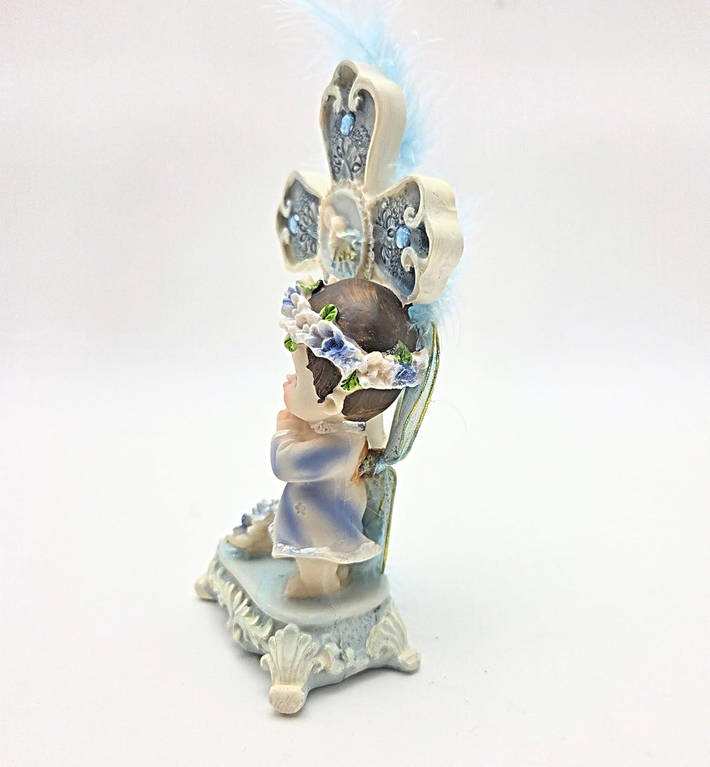 Party Favors Plus Multicolor Polyresin Angel Praying at Cross Figurine 6.5 Inch