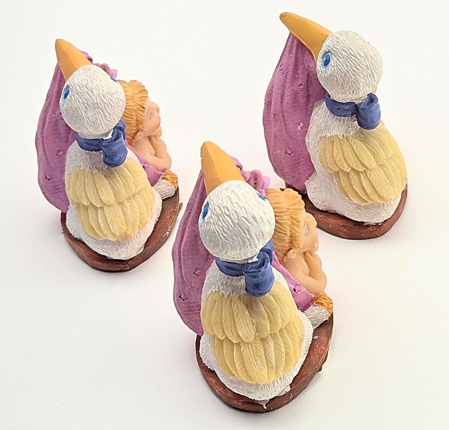 Party Favors Plus Pink White Polyresin Stork Baby Figurine 3 Inch Set of 3