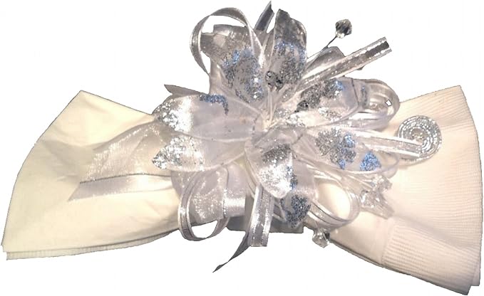 Party Favors Plus White Silver Satin Organza Napkin Rings 4 Count