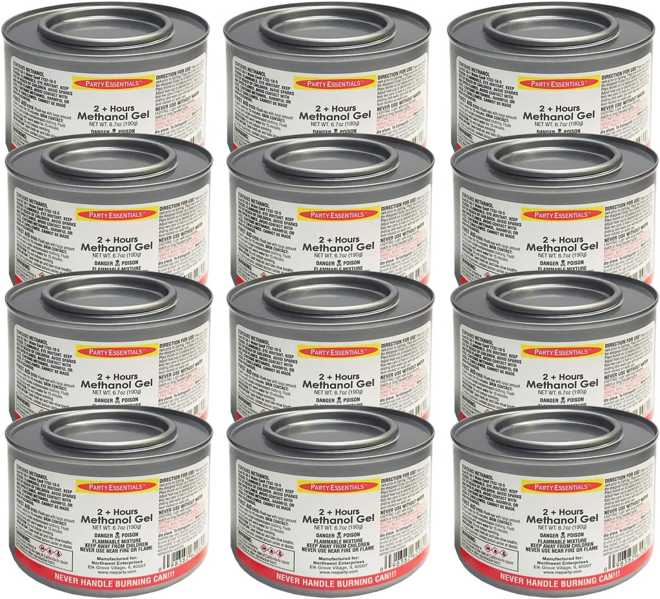 Party Essentials Chafing Dish Jelled Methanol Warming Fuel, 12-Pack