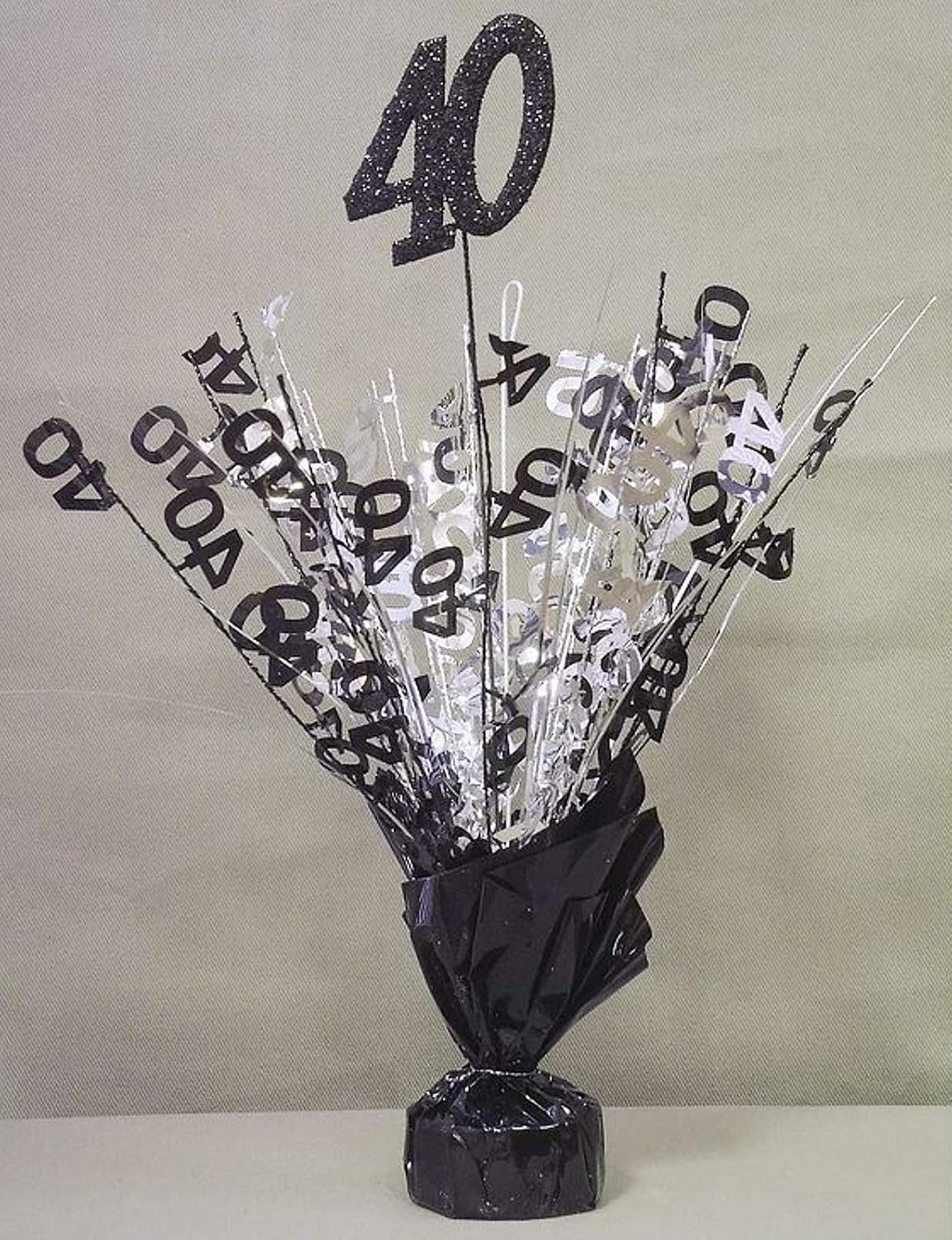 Black & Silver 40th Birthday Balloon Weight Centerpieces, 2 Pieces