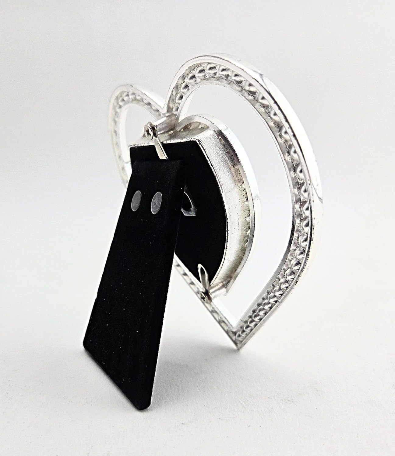 Party Favors Plus Double Heart Photo Frame Silver Metal Rhinestone 2x2 Inch Opening