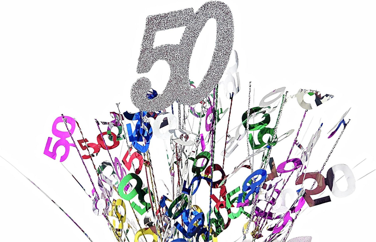 Silver Glitter 50th Birthday Balloon Weight Centerpieces, 2 Pieces