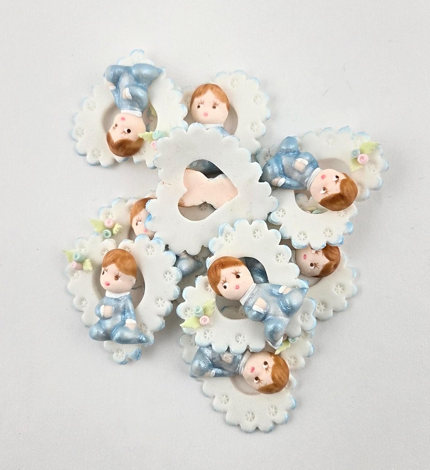 Party Favors Plus Cold Porcelain Sitting Baby Capia Figurines Blue White Heart 9 Count