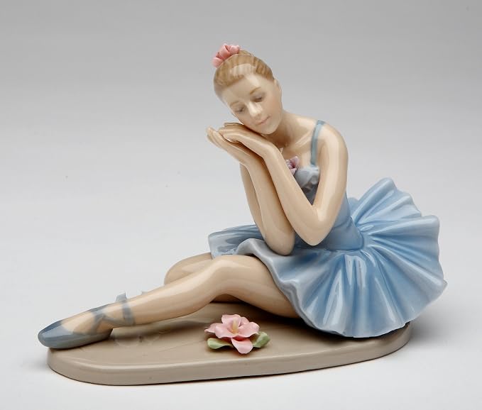 Cosmos Gifts Porcelain Ballet Dancer Girl Dreaming Ballerina in Blue Tutu Dress Figurine 4-5/8" L