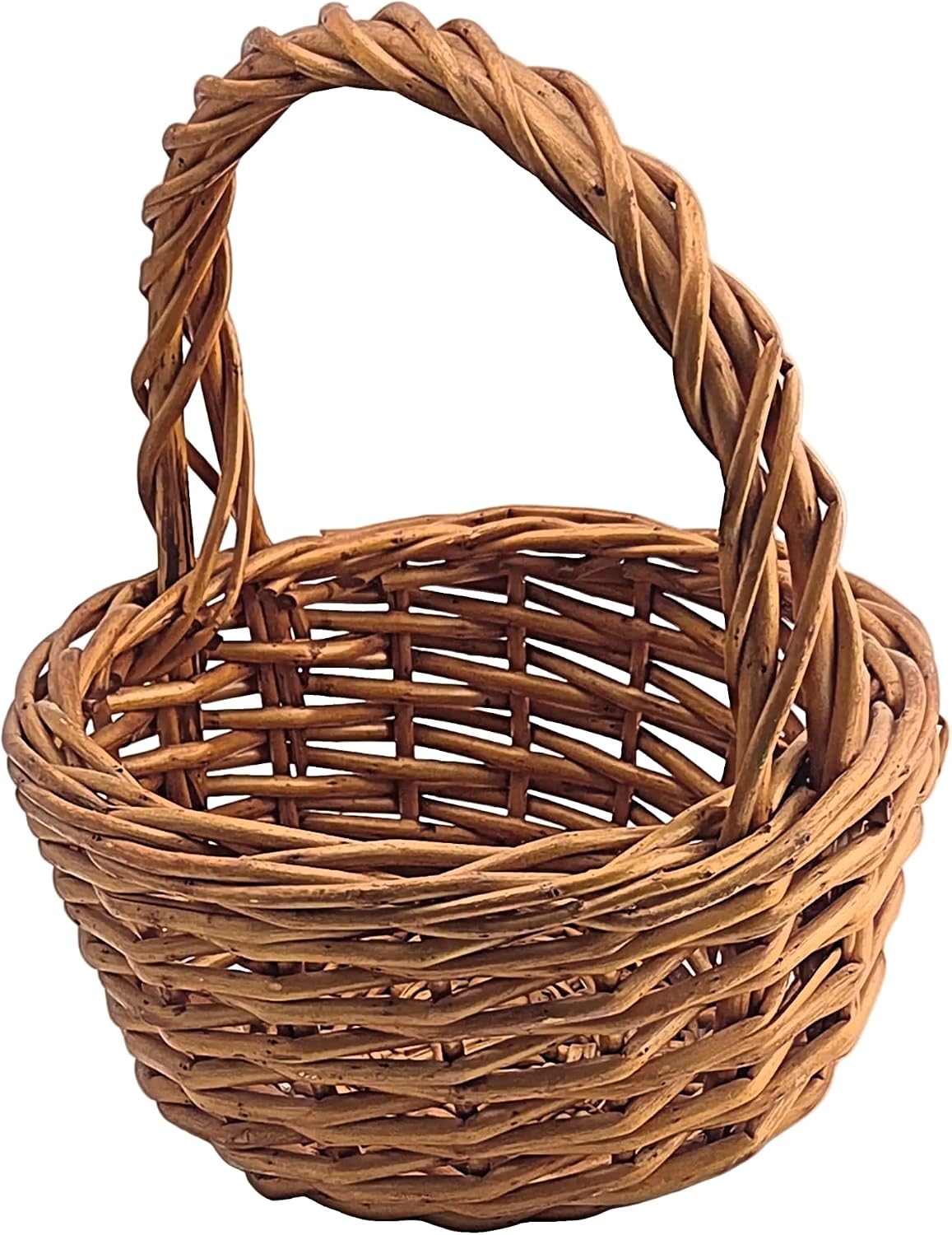 Natural Brown Woven Wicker Round Basket with Braided Handle, 1 Piece