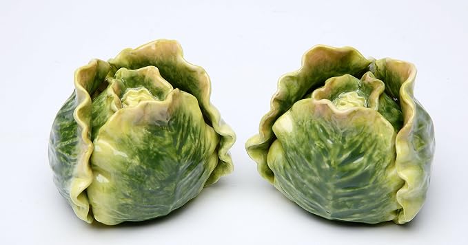 Cosmos Gifts Fine Ceramic Green Cabbage Lettuce Salt and Pepper Shakers Set 2-3/4" L