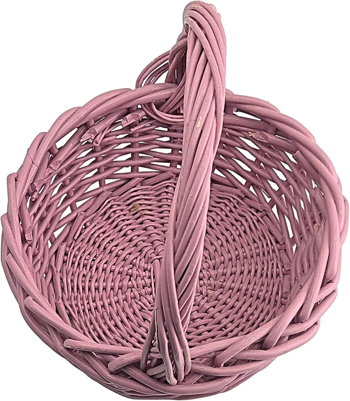 Pink Woven Wicker Basket with Arched Handle, 1 Piece