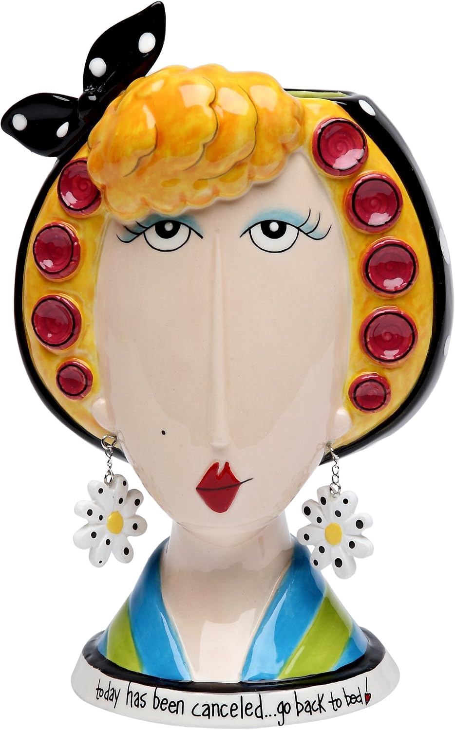 StealStreet Fine Ceramic Go Back to Bed Blonde Lady Make Up Holder Vase 6.5" H