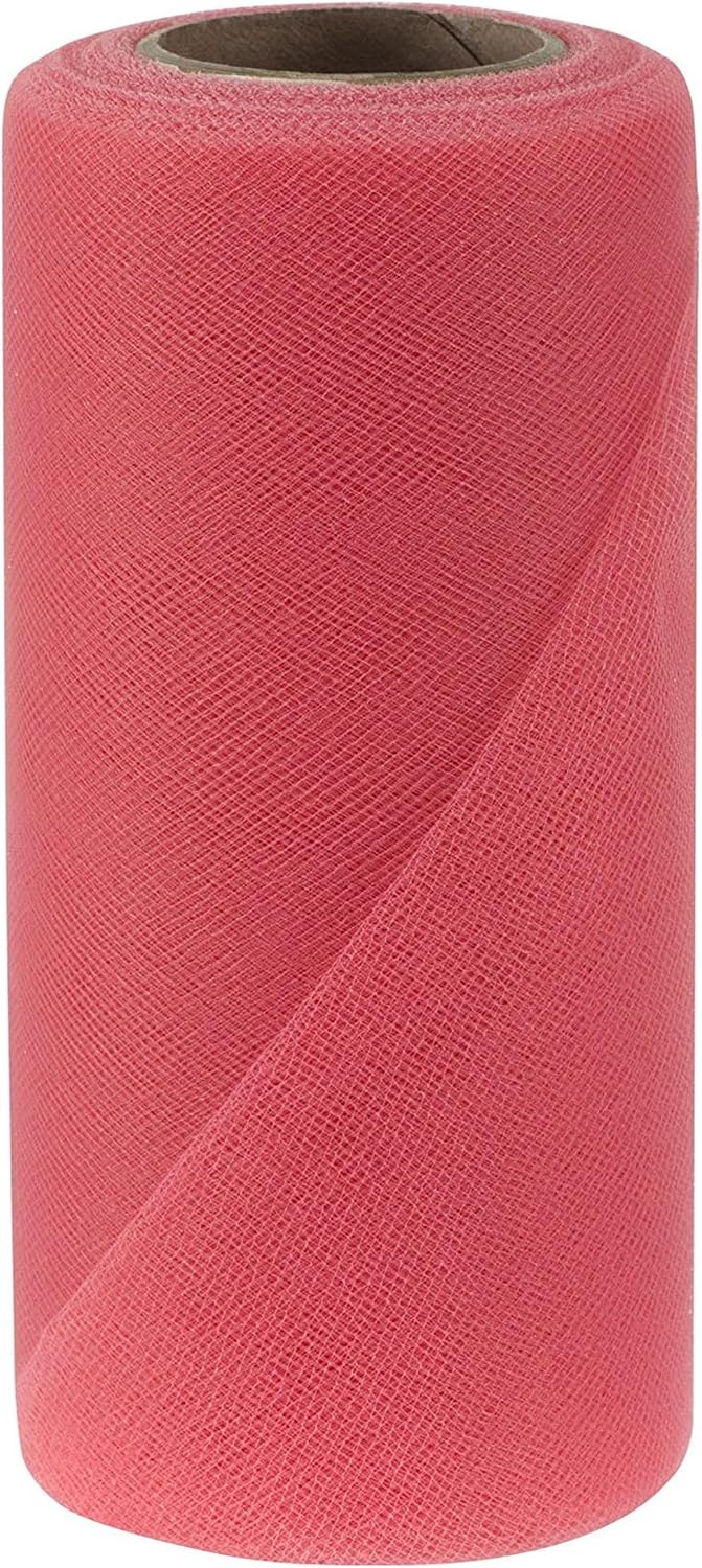 Party Favors Plus Coral Stretchy Elastic Tulle Fabric Roll 6in X 50yd