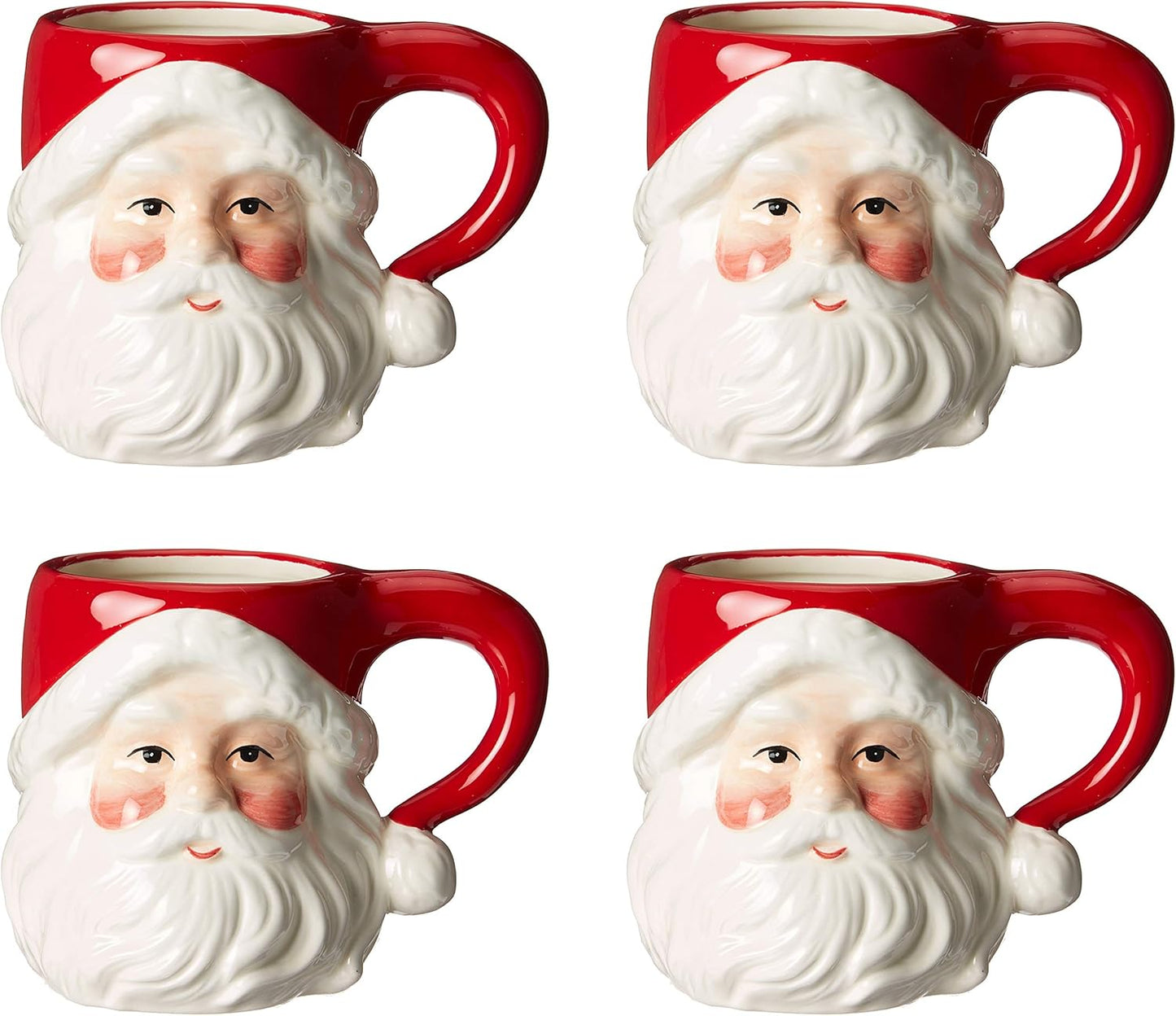Cosmos Gifts Fine Ceramic Classic Santa Head Mugs Set of 4 Red & White 5-1/2" H