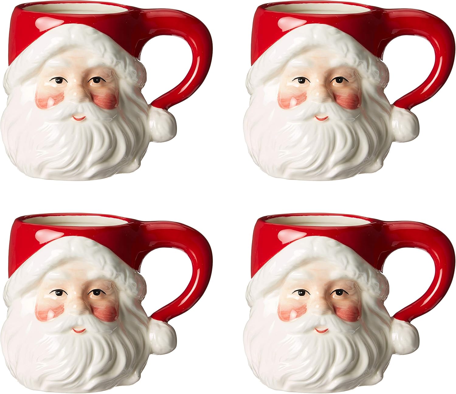 Cosmos Gifts Fine Ceramic Classic Santa Head Mugs Set of 4 Red & White 5-1/2" H