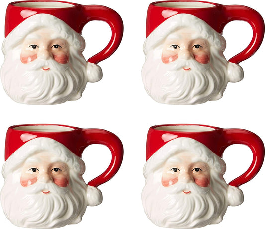 Cosmos Gifts Fine Ceramic Classic Santa Head Mugs Set of 4 Red & White 5-1/2" H