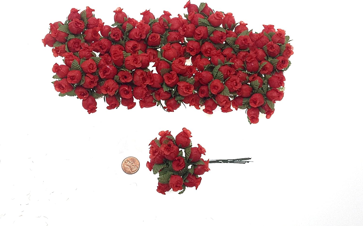 144 Miniature Poly Rose Silk Favor Flower Pick Wedding Shower - Red