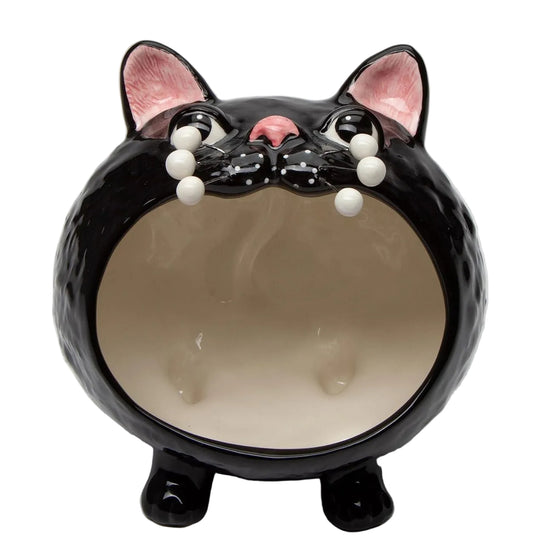 Cosmos Gifts Fine Porcelain Black Whisker Cat Halloween Candy Bowl 5.25" W x 5.13" H