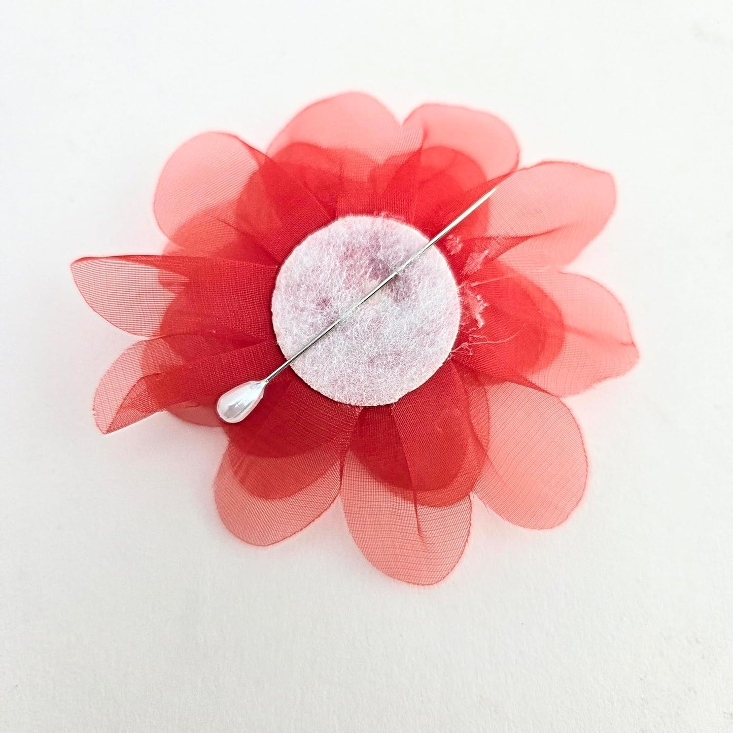Party Favors Plus Red Organza Flower Corsage with Rhinestone Center 4 Inch Set of 4