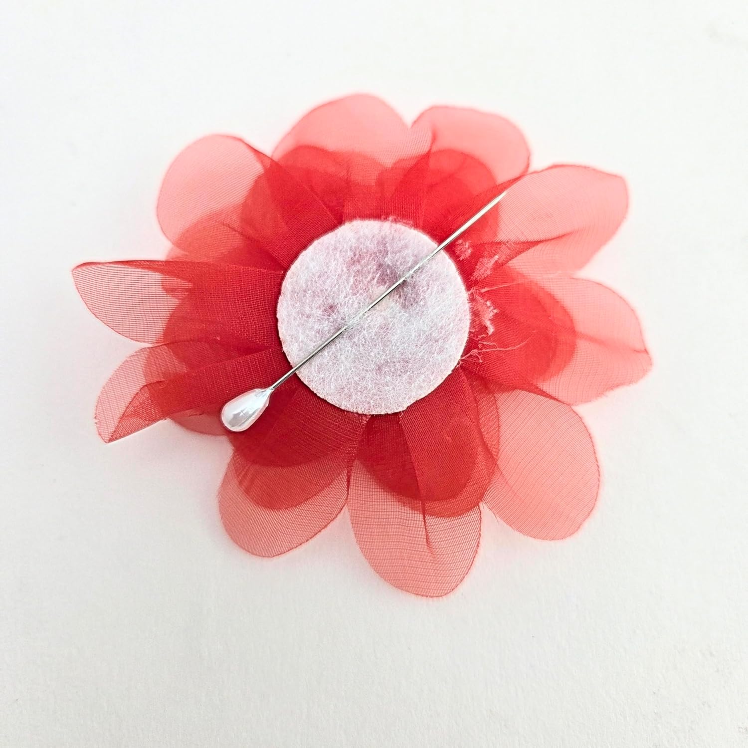 Party Favors Plus Red Organza Flower Corsage with Rhinestone Center 4 Inch Set of 4
