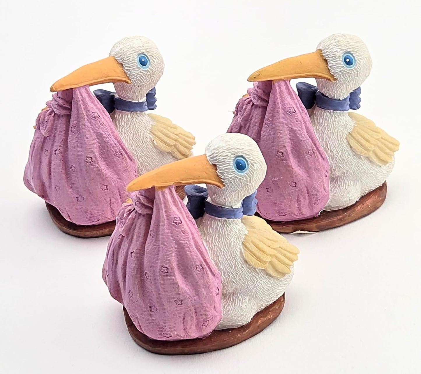 Party Favors Plus Pink White Polyresin Stork Baby Figurine 3 Inch Set of 3