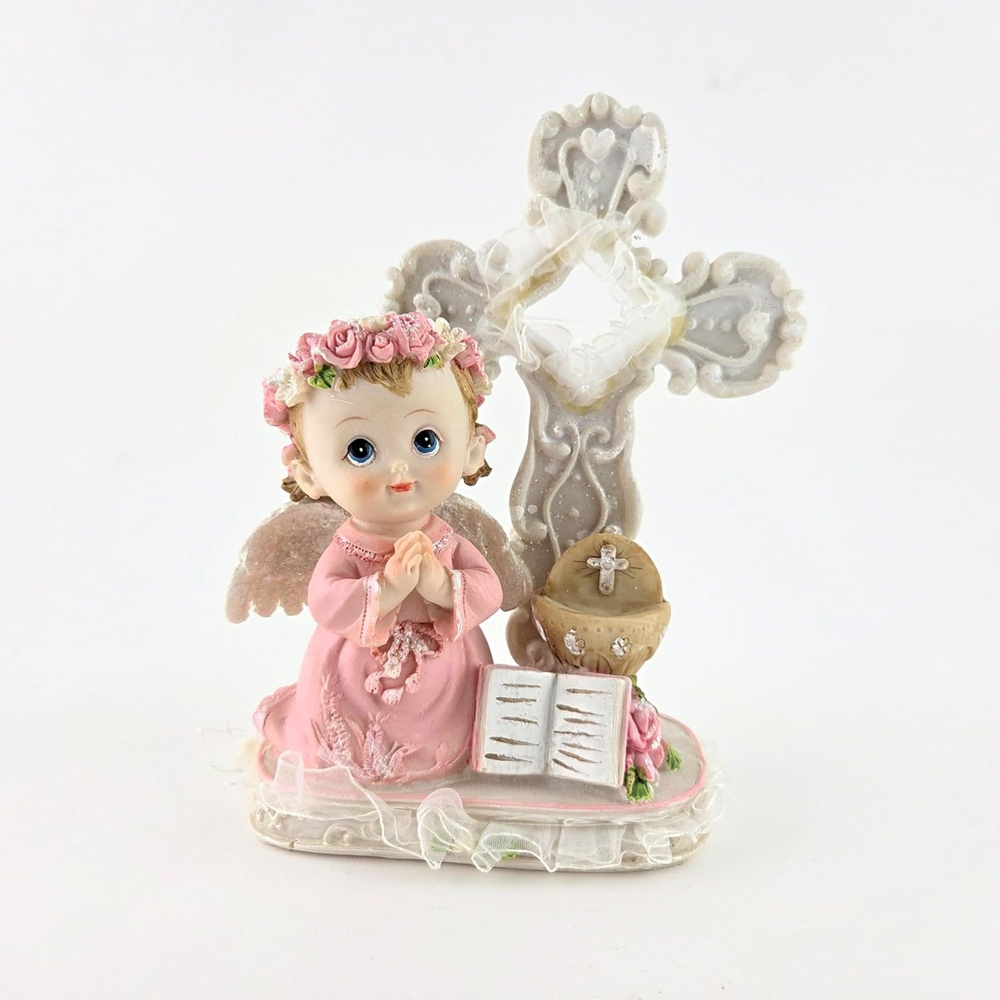Party Favors Plus Girl Angel Praying Next to Cross Polyresin Figurine 7 Inch