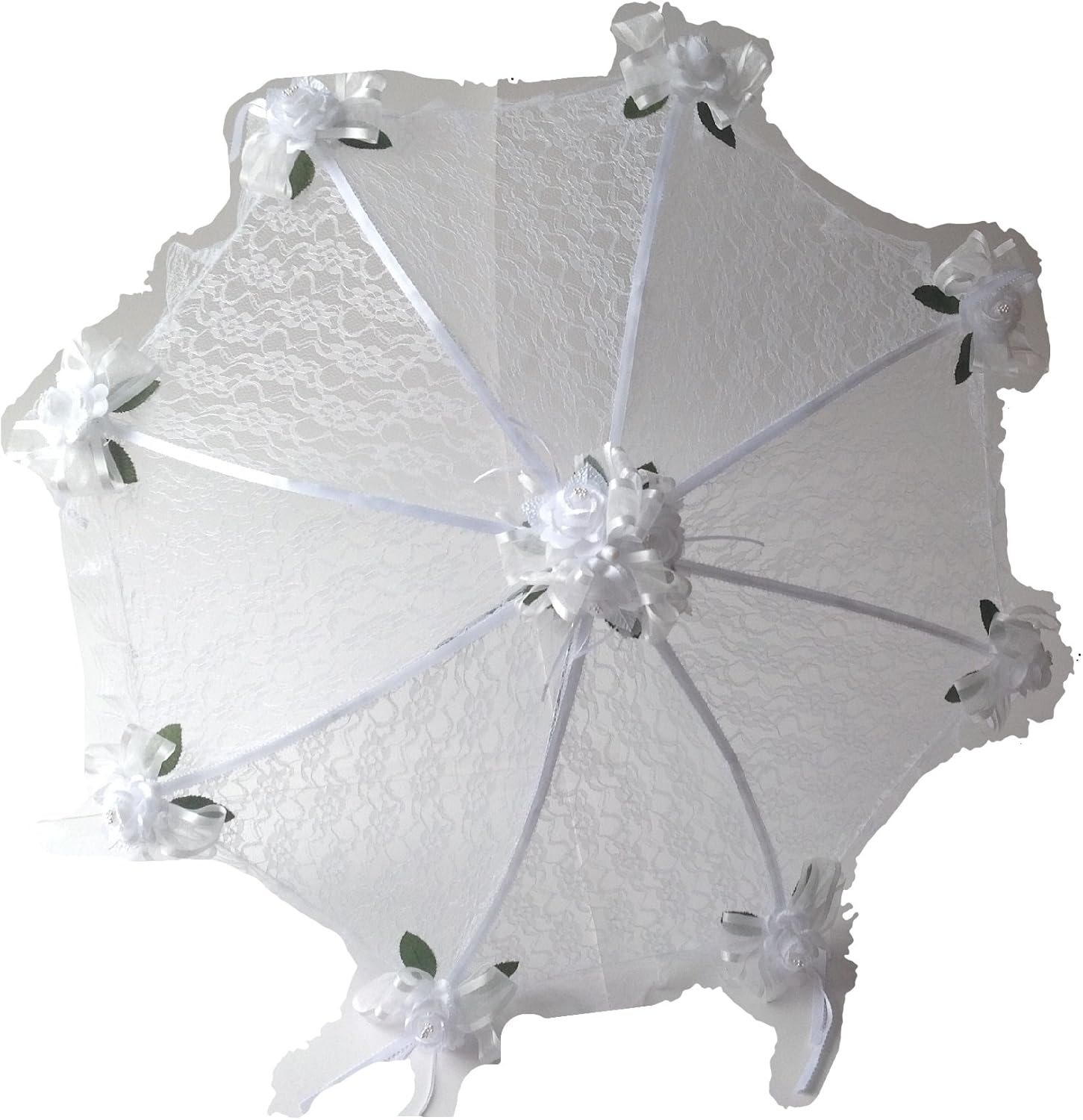 Party Favors Plus White Lace and Roses Umbrella 36in