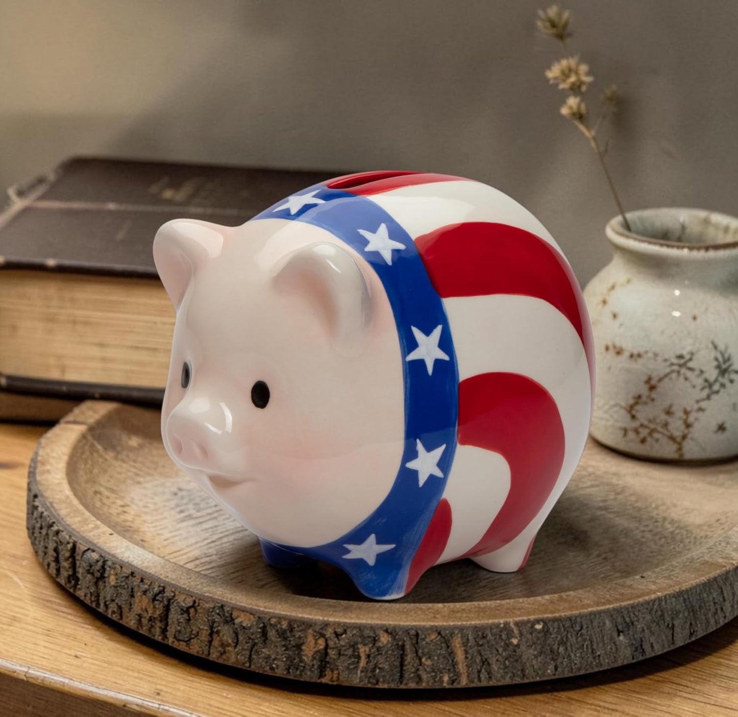 Cosmos Gifts Fine Ceramic Patriotic American Flag Pig Piggy Bank 4-7/8" L