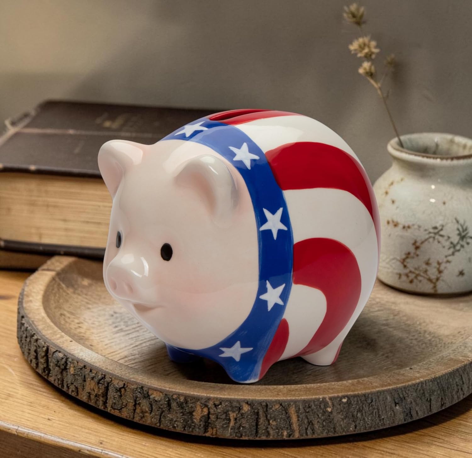 Cosmos Gifts Fine Ceramic Patriotic American Flag Pig Piggy Bank 4-7/8" L