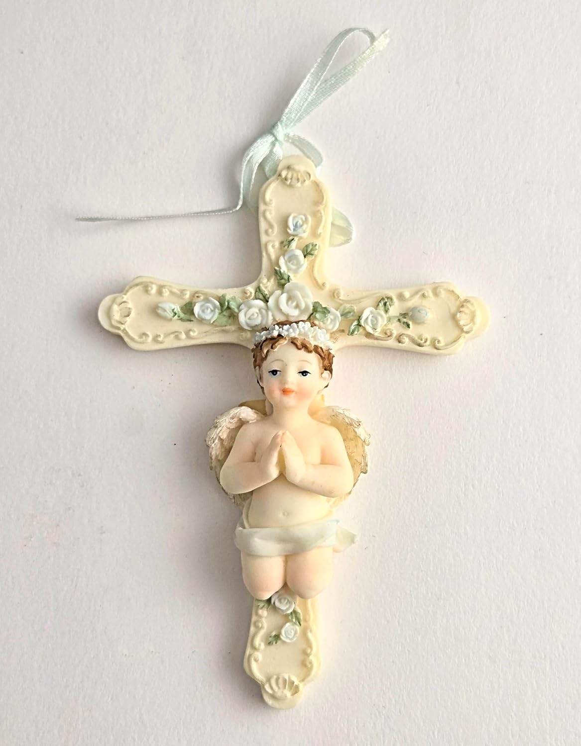 Party Favors Plus Multicolor Polyresin Praying Angel Cross Figurine 4.75 Inch Set of 2